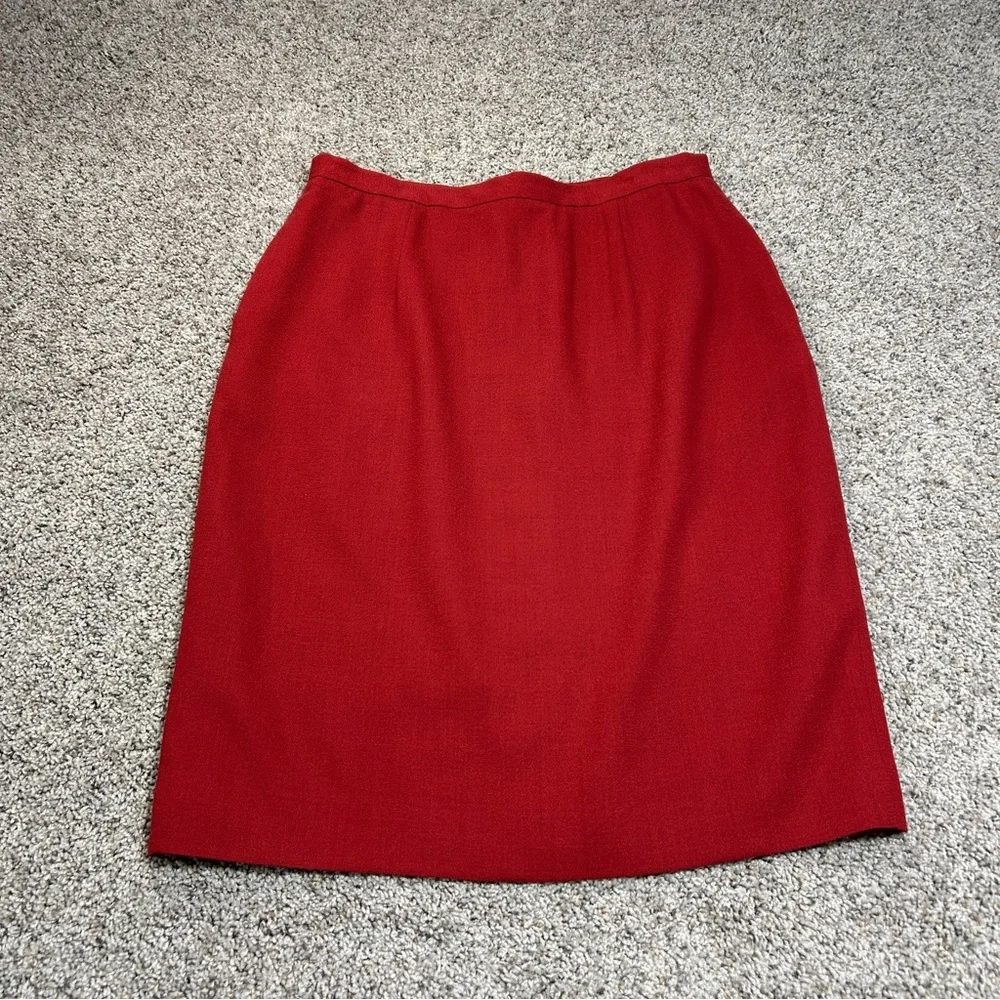 Vintage Christian Dior Double Breasted Red Wool Suit Jacket and Skirt Size 14